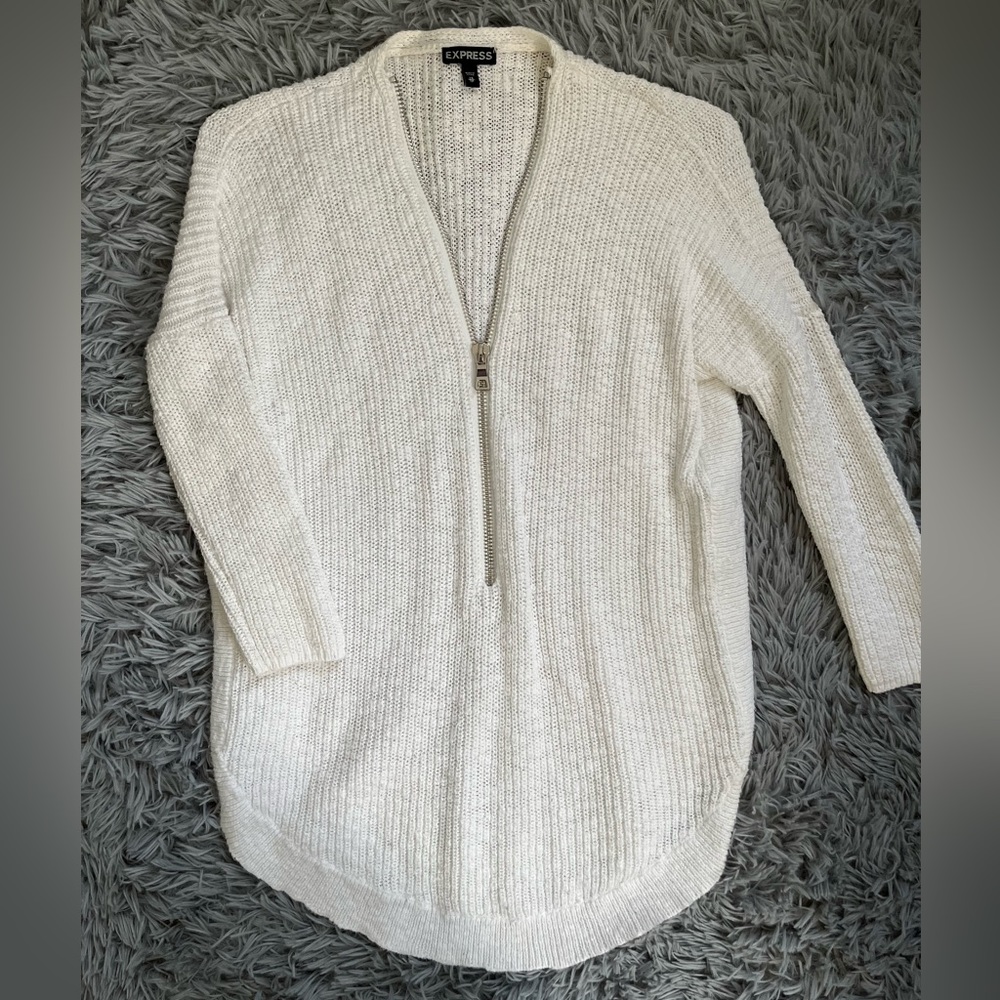 Express Zip Front London Tunic Sweater- White